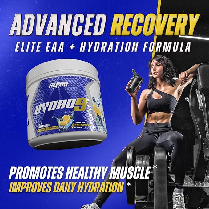 Alpha Supps Hydro 9 Aminos | EAA + Hydration Formula | Essential Amino Acids EAAs Powder with BCAAs &amp Electrolytes 30 Servings - Blueberry Lemonade
