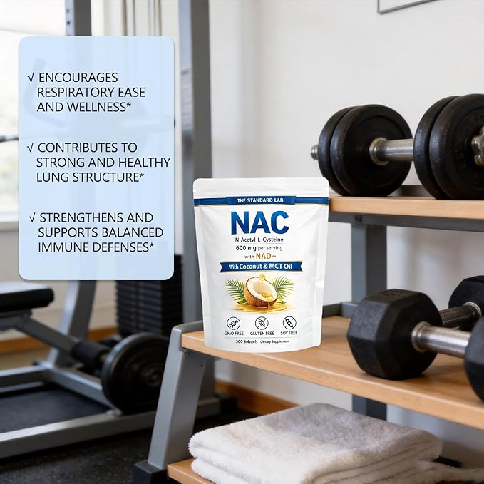 The Standard LAB NAC Supplement 600mg | N-Acetyl Cysteine with NAD+ &amp Coconut Oil | Nicotinamide Complex | Non-GMO | 300 Count