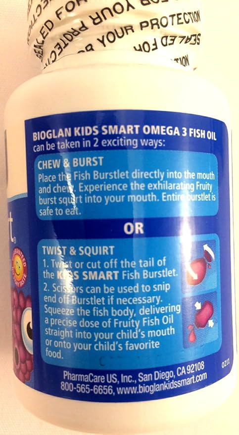 BioGlan Kids Smart Hi DHA Omega-3 Fish Oil 30 ea Chewable Burstlets BerryPack of 2