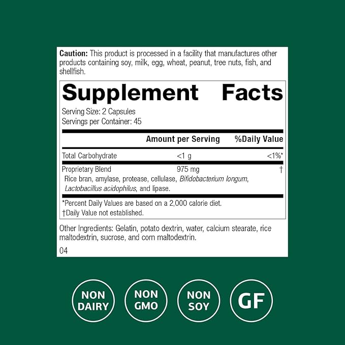 Standard Process Lact-ENZ - Enzyme Digestion Support - Probiotic Digestive Car &amp Immune System Support - Gluten-Free Non-Dairy &amp Non-Soy - 90 Capsules (45 Servings)