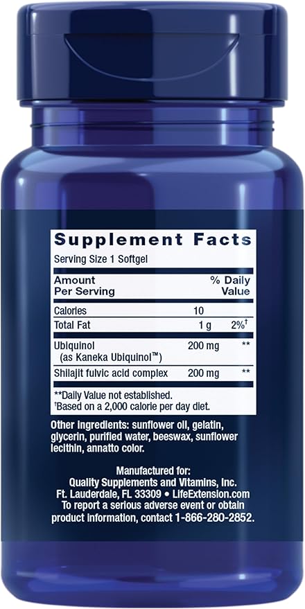Life Extension Super Ubiquinol CoQ10 with Enhanced Mitochondrial Support – 200 mg Shilajit – Promotes Heart Health Cell Energy Oxidative Stress – Gluten-Free Non-GMO – 30 Softgels