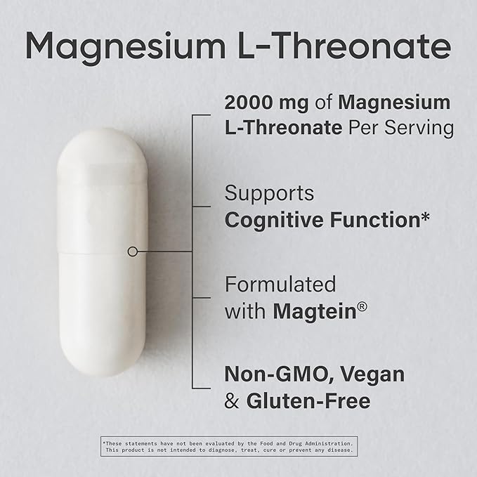 Sports Research® Magnesium L-Threonate Capsules 2000mg - High-Absorption Magtein® for Enhanced Brain Health Memory Focus &amp Restful Sleep Support - Vegan · Non-GMO · Gluten Free - 180 Count