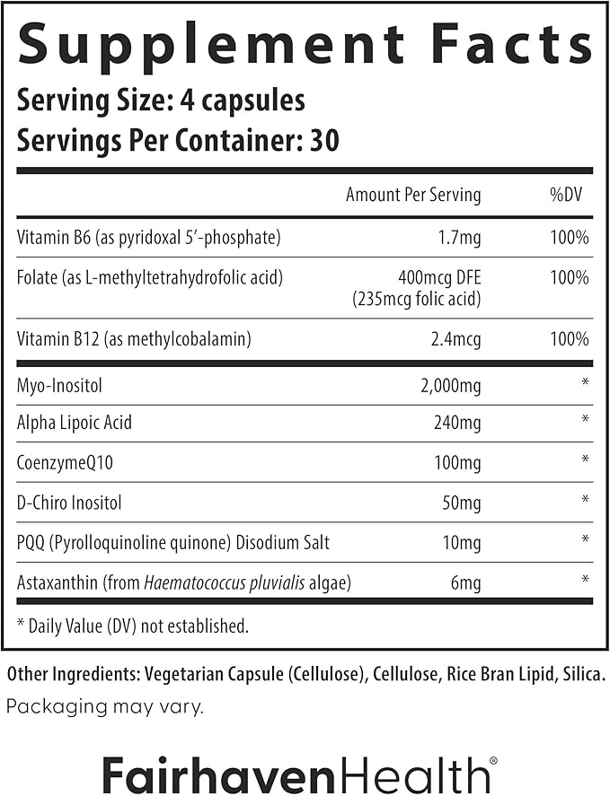 Fairhaven Health PQQ Plus Myo-inositol D-Chiro Inositol Supplement | PQQ Supplement to Support Cycle Regularity Healthy Ovulation Egg Quality Women’s Reproductive Health | Non-GMO | 120 Capsules