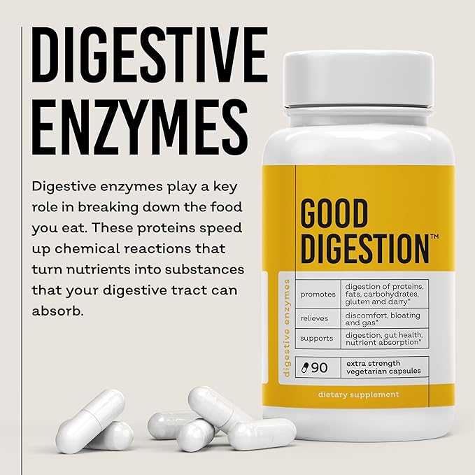 Extra Strength Digestive Enzymes | All-in-One Formula | Fast Bloating &amp Gas Relief | Digestion Relief for Carbs Fat Protein Gluten Dairy | Supports Gut Health | 90 Capsules