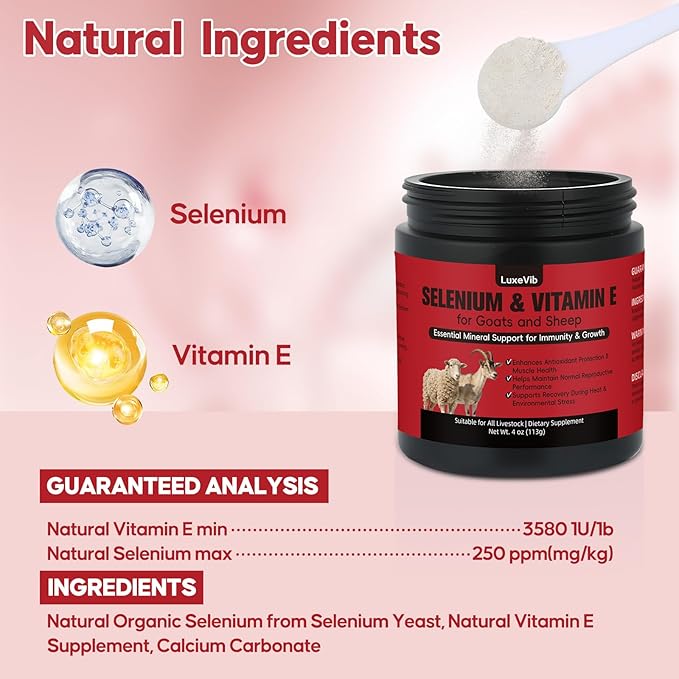 E and S Livestock Vitality Formula | Selenium for Goats Sheep &amp All Livestock | Nutrient Support Powder for Energy Balance and Mobility | Feed Mix Additive for Healthy Growth 4 oz(113 g)