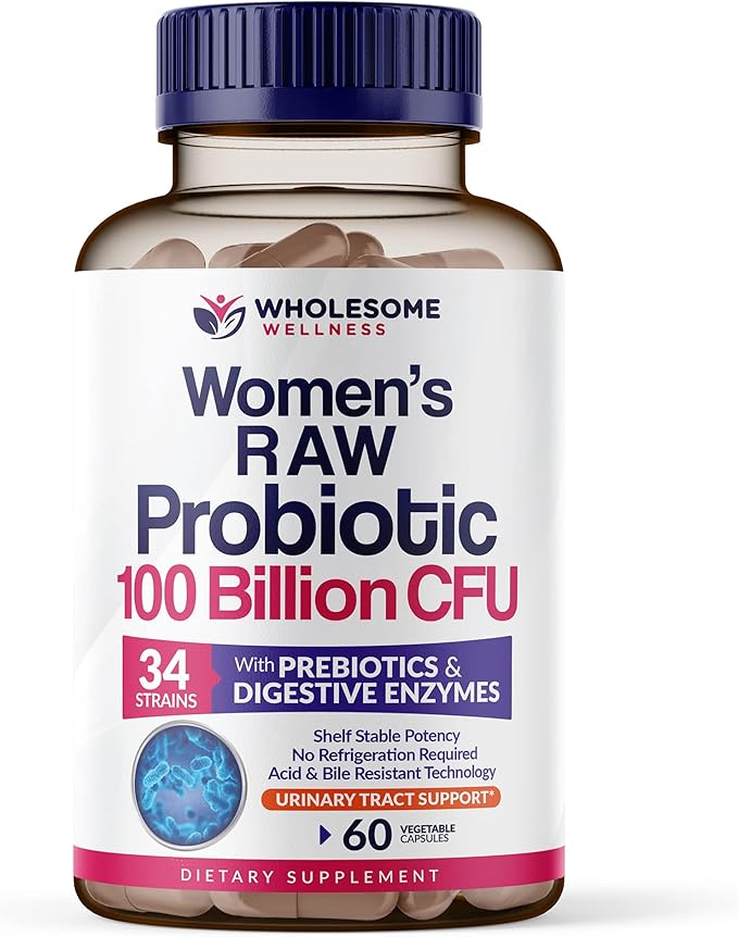 Wholesome Wellness Dr. Formulated Raw Probiotics for Women 100 Billion CFUs + Digestive Enzymes 1000MG Plus Prebiotics &amp Probiotics Supplement Bundle