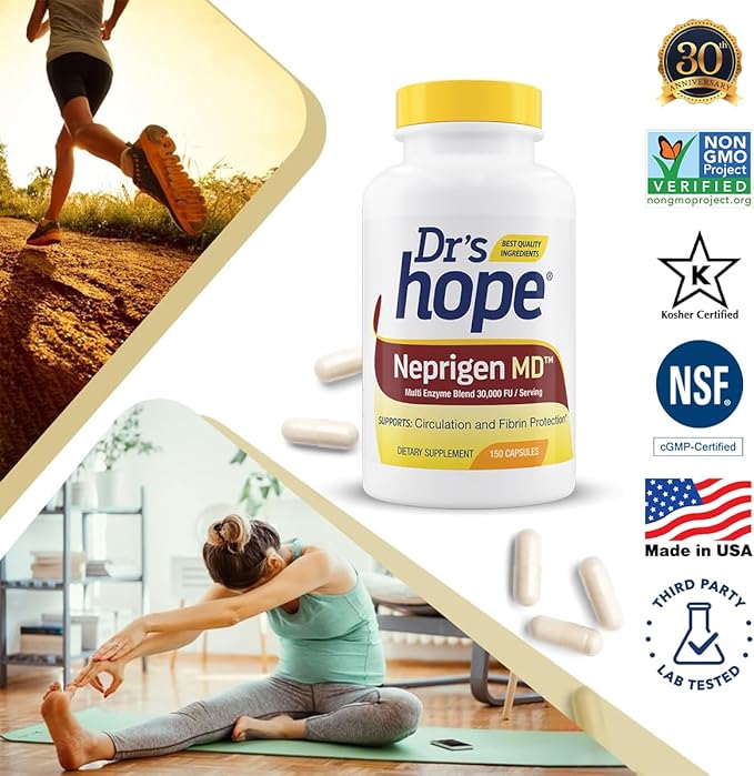Neprigen MD™ Multi Enzyme Blend 30000 FU Multi-Enzyme Nutritional Supplements Support Blood Circulation and Fibrin Protection 150 Veggie Capsules Made in the USA
