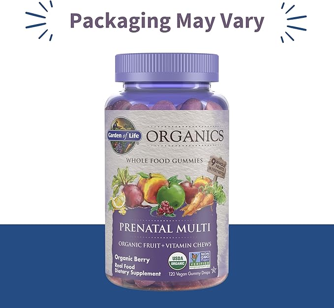 Garden of Life Organics Prenatal Gummies – Prenatal Vitamins for Women with Energy Metabolism Support &amp Healthy Fetal Development Support Berry Flavor USDA Organic Vegan 30 Day Supply