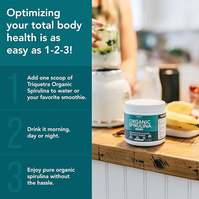Organic Spirulina Powder – Made with Parry® Spirulina Known for Superior Purity and Nutrient Density – Vegan Farming – Non-Irradiated – Blue-Green Algae Superfood Supplement – 75 Servings – 8 oz