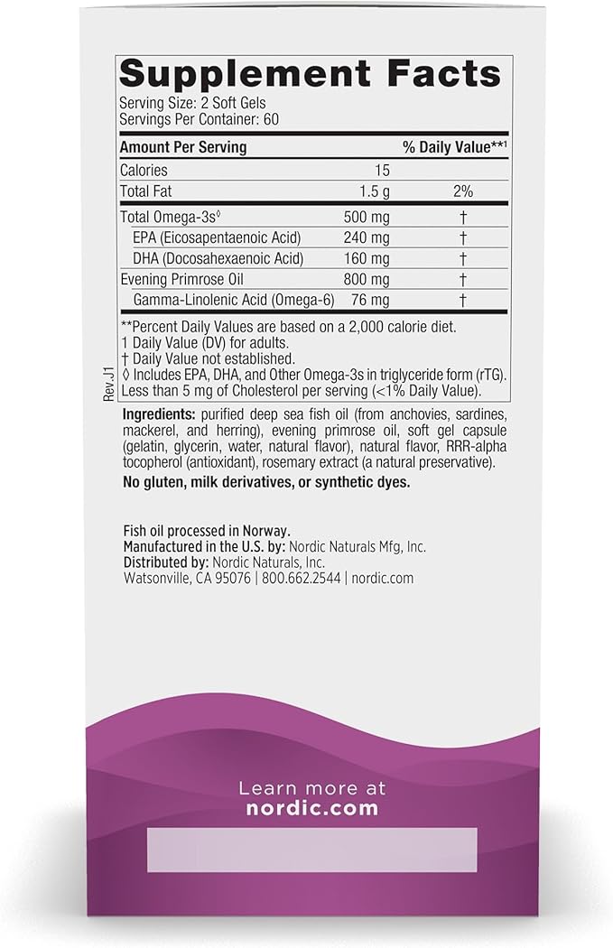 Nordic Naturals Omega Woman Lemon - 120 Soft Gels - 500 mg Omega-3 + 800 mg Evening Primrose Oil - Healthy Skin &amp Optimal Wellness - Non-GMO - 60 Servings (Pack of 2)