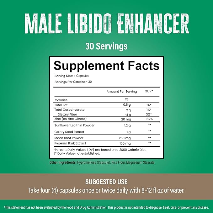 Virility - Men's Potency Support | Zinc (10 mg) Sunflower Lecithin (1200 mg) Celery Extract (1000mg) Maca Root (250 mg) | 120 Capsules 30 Servings | Made in The USA