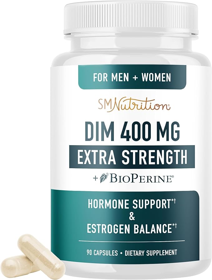 DIM Supplement 400MG Extra Strength | Hormone Balance for Men and Women | Menopause Acne Hot Flashes Relief Prostate Support &amp Antioxidant Support | Soy-Free Gluten-Free | SMNutrition | 90 Ct.