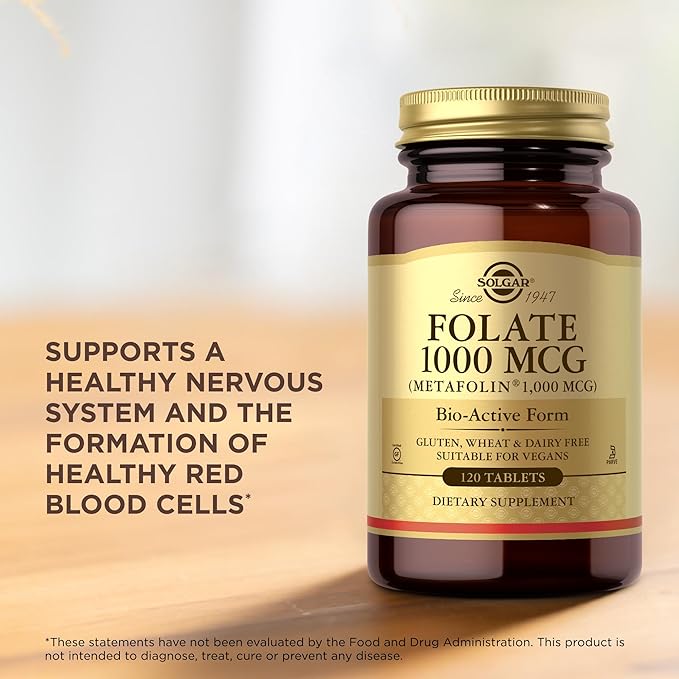Solgar Folate 1000 mcg - 120 Tablets - 1000 mcg Bio-Active Metafolin - Vegan Gluten Free Dairy Free Kosher - 120 Servings