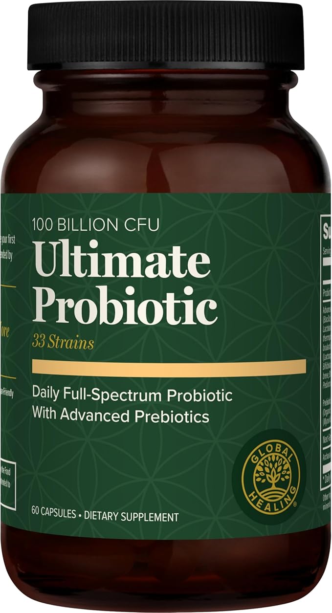 Global Healing Ultimate Probiotic Blend Supplement with Prebiotics and Probiotics for Digestive Health Digestive Tract &amp Immune System Gut Health for Men &amp Women 100 Billion CFU (60 Capsul