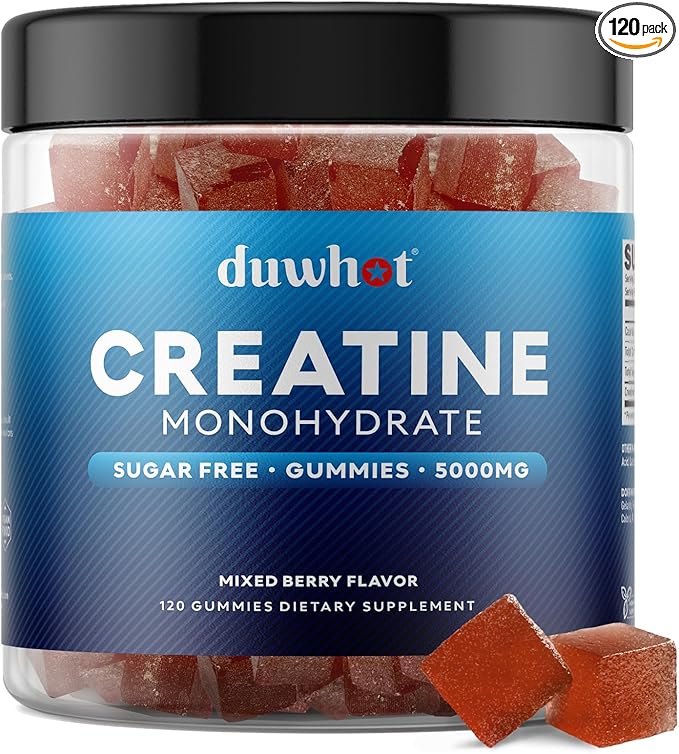 duwhot Creatine Monohydrate Gummies for Men Creatine Monohydrate Chewables 5g Per Serving Vegan Sugar Free Mixberry Flavor 120 Count