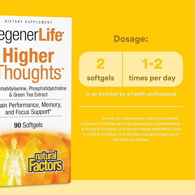 Natural Factors Higher Thoughts - Supports Cognitive &amp Cardiovascular Health* - Fish Oil Fatty Acids EPA DHA &amp More - 90 Softgels