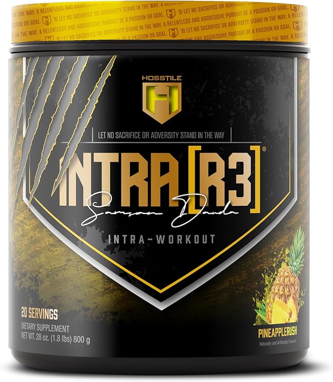 HOSSTILE Intra[R3] Intra Workout Powder EAA &amp BCAA Drink with Carbs Enhance Energy &amp Endurance Build Lean Muscle &amp Improve Recovery Pineapple Rush 20 Servings