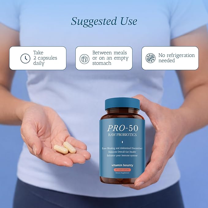 Vitamin Bounty Pro-50 - Probiotics for Women &amp Men - 50 Billion CFU - 13 Strains Probiotic + Prebiotic - Probiotics for Digestive Health - Delayed Release Capsules - 60 Count