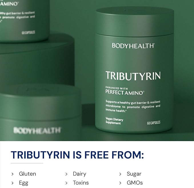 BodyHealth Tributyrin 200mg - Tri-Butyrin Supplement for Gut Health Support Digestive Comfort Microbiome Balance &amp Immune Support* - 60 Capsules