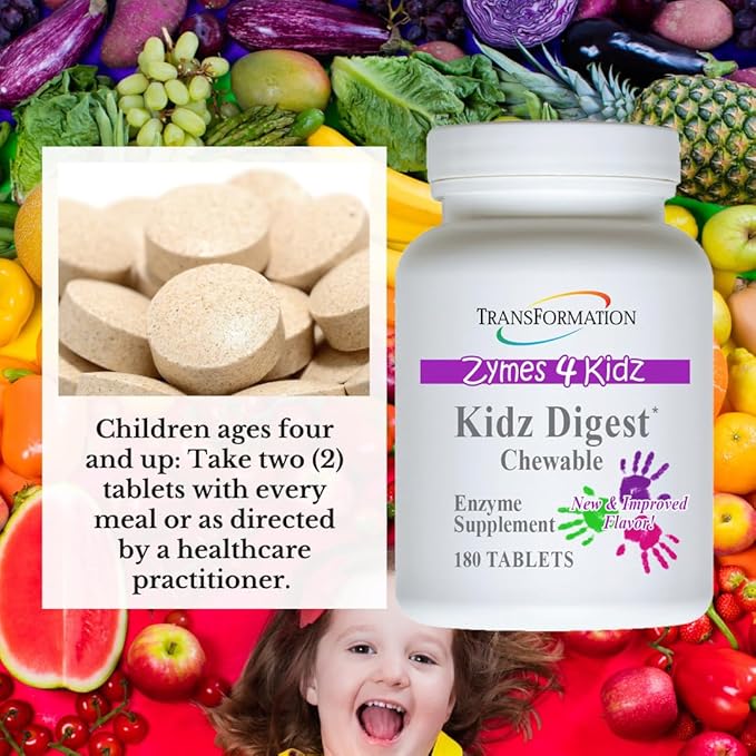 TRANSFORMATION THE GENESIS OF GOOD HEALTH Enzymes Kidz Digestive Enzyme Supplement Chewable Promote Healthy &amp Complete Digestion &amp Elimination 180 Tablets