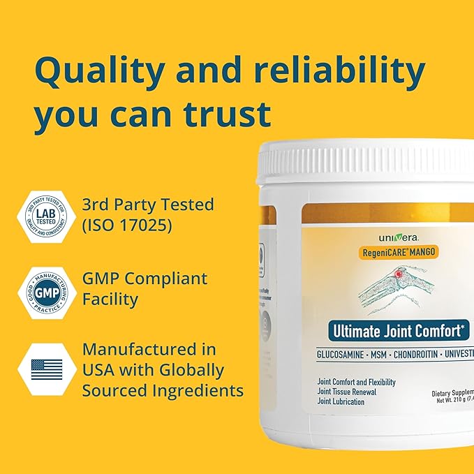 Univera RegeniCARE Canister Glucosamine Chondroitin MSM Univestin Supports Joint Comfort + Mobility + Flexibility 30-Day Supply (Mango Flavor)