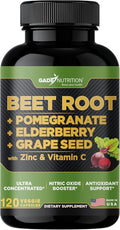 Gade Nutrition Beet Root Capsules Concentrated | Extra Strength Beetroot Extract Formula | Elderberry with Vitamin C and Zinc Pomegranate Grape Seed |Made in USA
