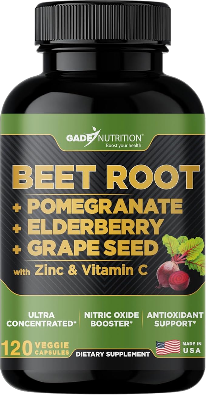 Gade Nutrition Beet Root Capsules Concentrated | Extra Strength Beetroot Extract Formula | Elderberry with Vitamin C and Zinc Pomegranate Grape Seed |Made in USA