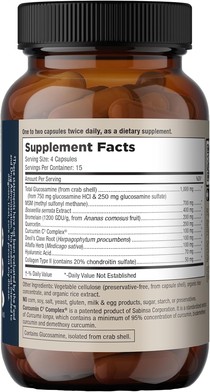 Mt. Angel Vitamins - Joint Solution Advanced with Curcumin C3 Complex Glucosamine Hyaluronic Acid Bromelain Collagen Type 2 &amp MSM Improves Fluidity &amp Supports Joint Comfort (60 Capsules)