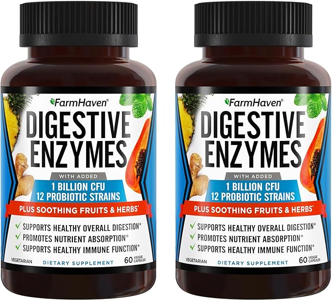 FarmHaven Digestive Enzymes with 18 Probiotics &amp Herbs | Papaya Bromelain Protease &amp More for Lactose Absorption &amp Better Digestion | Helps Bloating Gas Constipation | Vegetarian 120