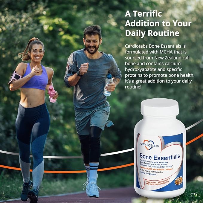 Bone Essentials with MCHA &amp Collagen Calcium Supplement w/Calcium Hydroxyapatite for High Absorption Bone Density and Heart Supplement w/Vitamins Minerals &amp Proteins 120 Capsules