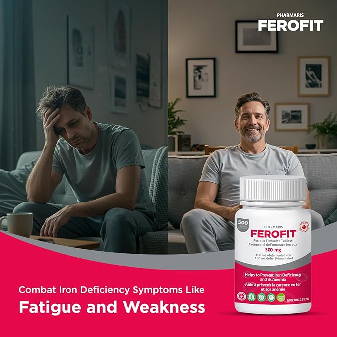 Pharmaris Ferofit - Ferrous Fumarate 300mg (100mg Elemental Iron) Prevents Anemia Due to Deficiency Iron Supplement for Women &amp Men 500 Tablets