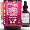 Liquid Probiotics for Women Drops with Chasteberry Black Cohosh Prebiotics Digestive Enzymes Evening Primrose Oil Wild Yam Cranberry Dmannose and Iron Vitamin D3 K2 Clean Nutra Bella Biotics