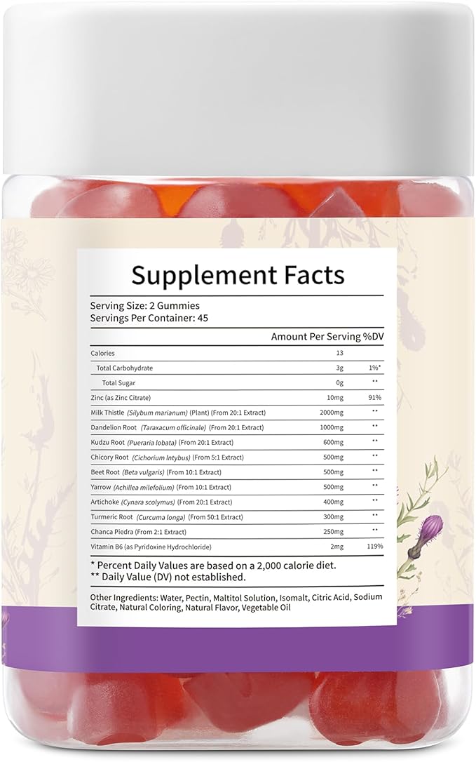 Milk Thistle Gummies with 2000MG Extract Liver Health Support Gummies Silymarin Milk Thistle Supplement with Artichoke Dandelion Turmeric Curcumin No Sugar for Adults Vegan 180 Count