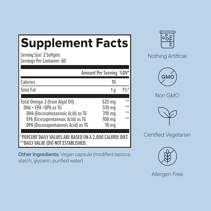 Zenwise Health Vegan Omega 3 Supplement - Burpless Omega 3 Supplement with DHA EPA &amp DPA Fatty Acids for Immune Health - Fish Oil Alternative from Sustainably Sourced Marine Algae Oil - 120 Softg