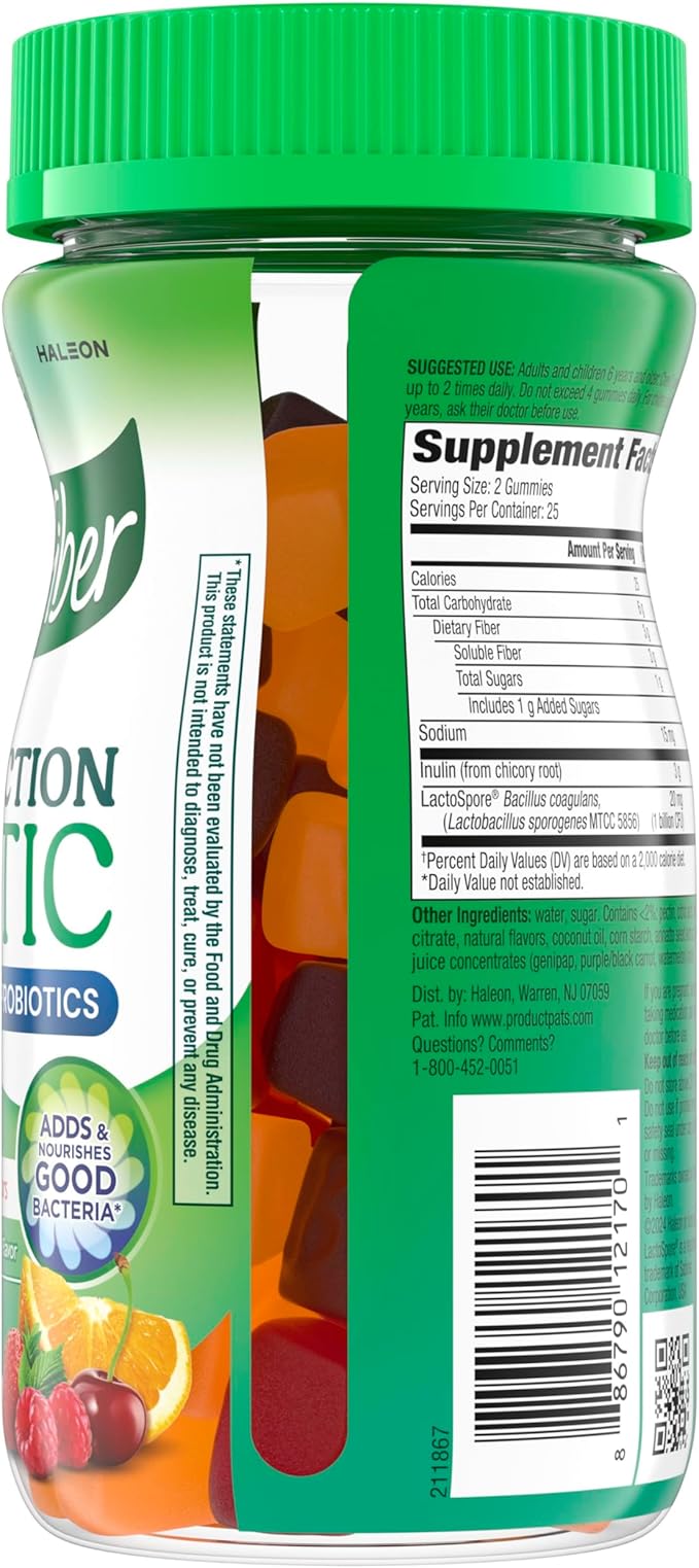 Benefiber Prebiotic GLP-1 Friendly Fiber Supplement Gummies with Probiotics for Digestive Health Assorted Fruit Flavors - 50 Count