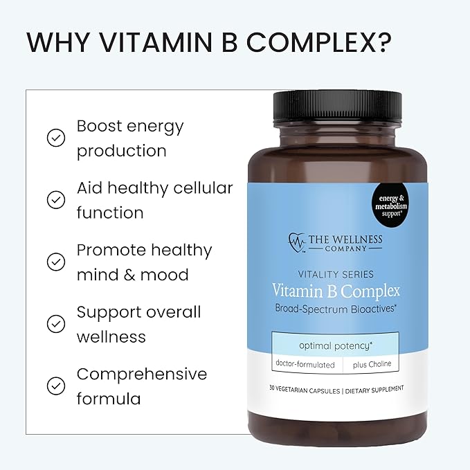 The Wellness Company Vitamin B Complex – Muscle Recovery Focus &amp Resilience Broad-Spectrium Methylated B Vitamins | 30ct (1 Month Supply)