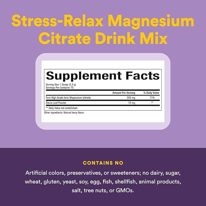 Natural Factors Magnesium Citrate Powder - Body Health Support Supplement for Cellular Support - Magnesium Powder Supplement Aids Muscle Health &amp Relaxation - 8.8 oz (75 Servings) Berry Flavor