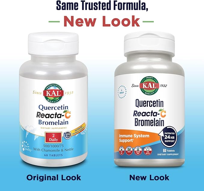 KAL Quercetin Reacta-C Bromelain Immune Support Supplement 24 Hour Immune Defense with Bioflavonoids Vitamin C 1000mg and Quercetin 500mg Vegan Gluten Free 60-Day Guarantee 30 Serv 60 Tablets