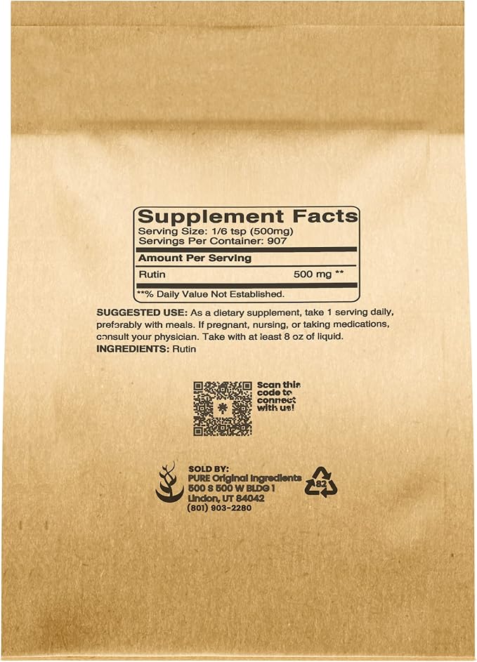 PURE ORIGINAL INGREDIENTS Rutin Powder Always Pure No Additives Or Fillers Lab Verified (16 Ounce)