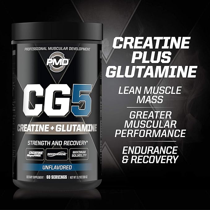 PMD Sports CG5 - Premium Creatine and L-Glutamine Powder (60 Servings) &amp PMD Sports BCAA Charged Amino Acids for Enhanced Recovery – Cherry Limeade (30 Servings)