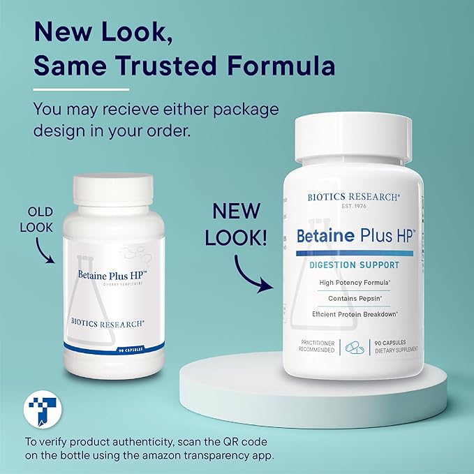 Biotics Research Betaine Plus HP - High Potency Hydrochloric Acid Supplement Supports Digestive Function 90 Capsules