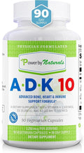 Power By Naturals ADK 10 Vitamin Supplement – Vitamins A D3 &amp K2 MK-7 for Bone Heart &amp Immune Health – Gluten-Free Soy-Free – 90 Capsules (3-Month Supply)