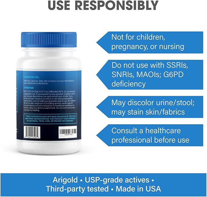 Methylene Blue Capsules 24mg - 99.99% Pharmaceutical Grade Purity - 90 Count - with Vitamin C Ester &amp Organic Cacao for Maximum Absorption - Nootropic Brain Supplement - Vegan Non-GMO Made in US