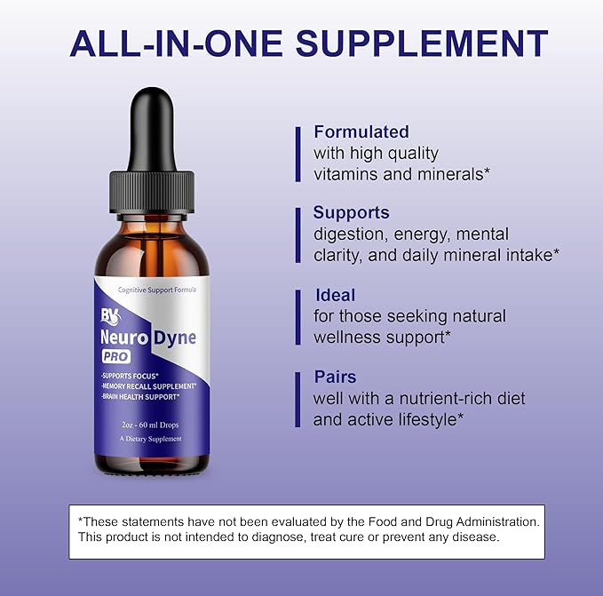 BLUE VIBE NeuroDyne Drops Neuro Dyne Advanced Strength Overall Health &amp Wellness Support Supplement NeuroDyne Premium All Natural Daily Health and Overall Energy Formula (3 Pack - 6oz / 180ml)