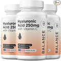 Pure Hyaluronic Acid Supplement 250mg with Vitamin C 50mg 120 Vegan Capsules - Skin Hydration for Natural Glow Hair Nails Bone &amp Joint Health Formula