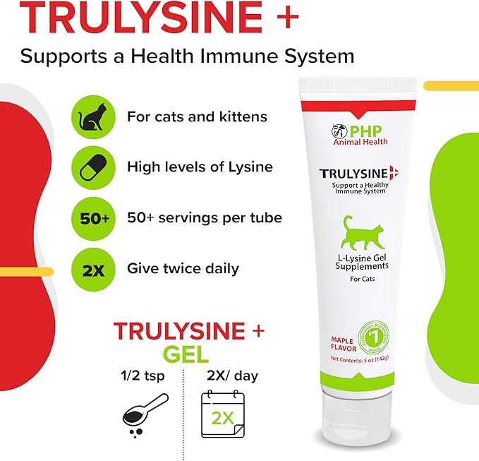 Trulysine Viralysine Gel L-Lysine Supplement for Cats 10 oz - Cats &amp Kittens of All Ages - Immune Health - Sneezing Runny Nose Squinting Watery Eyes - Palatable Maple Flavor