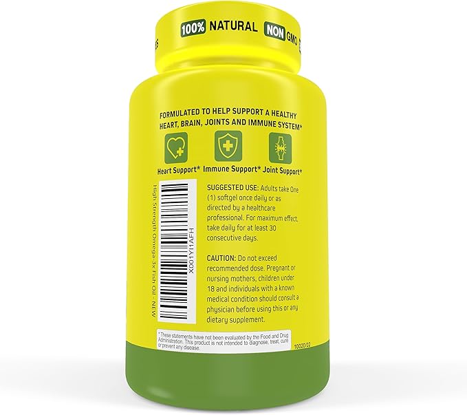 Herbtonics Omega 3 Fish Oil 1250mg - High EPA 450mg + DHA 300mg for Heart &amp Brain Health | Triple Strength Burpless Lemon Flavor Wild Caught | 180 Softgels (Up to 6 Month Supply)