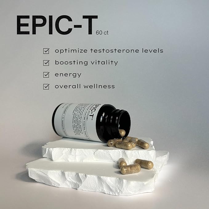 EPIC-T Testosterone Support Supplement for Men | Plant-Based Formula with Testosurge B-Complex B12 Zinc &amp Boron | Vegan Non-GMO Daily Support