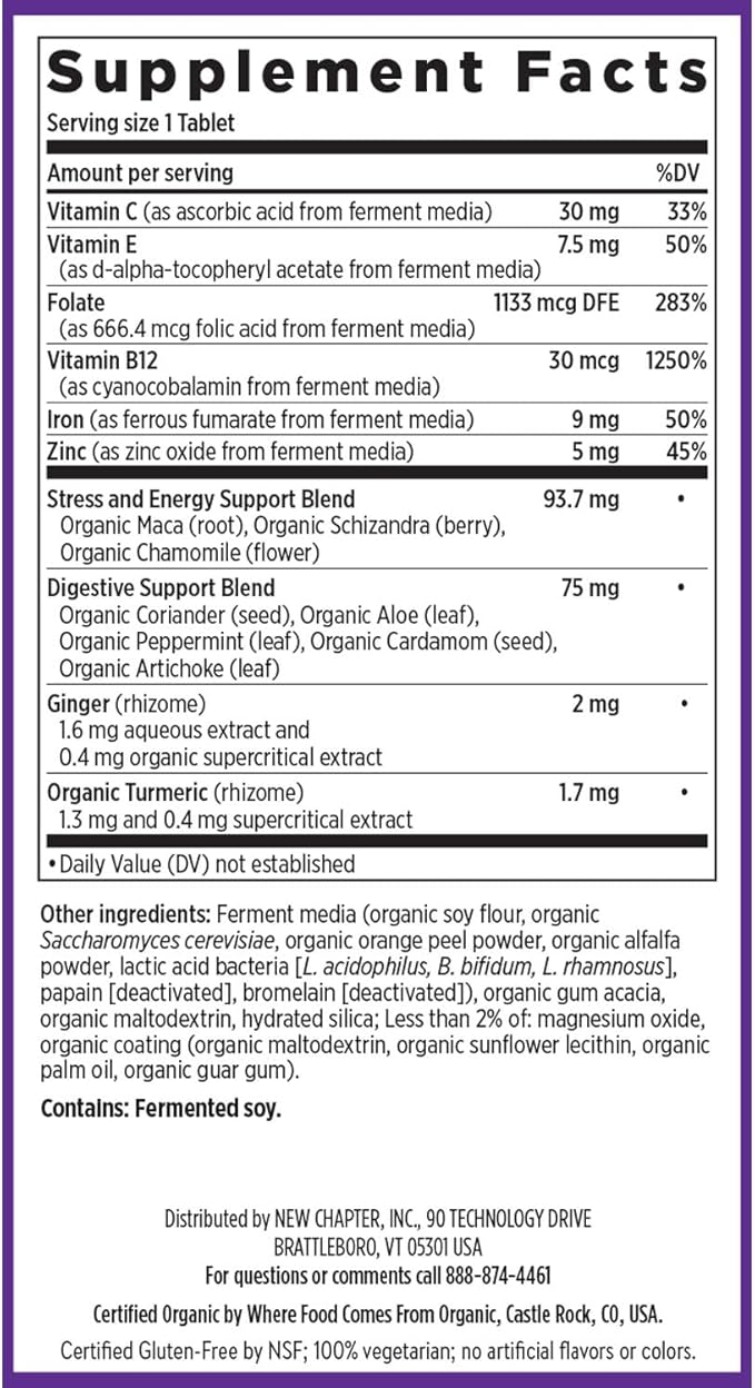 New Chapter Iron Supplement Whole-Food Fermented Iron Complex Made with Organic Vegetables &amp Herbs + One Daily Non-Constipating Dose- 90ct 3 Month Supply