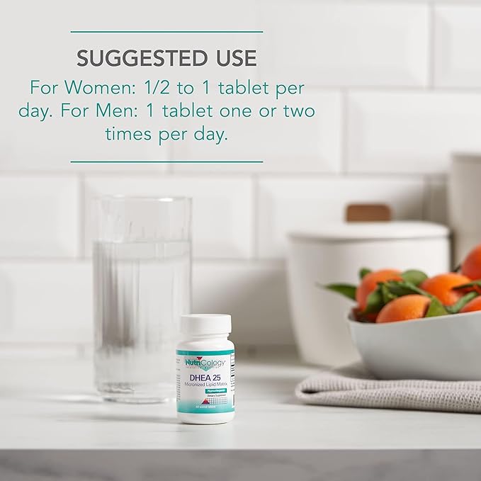Allergy Research Group NutriCology DHEA 25mg Supplement - Micronized Lipid Matrix Hormone Support Support for Women &amp Men Hypoallergenic Soy-Free Scored Tablets - 60 Count
